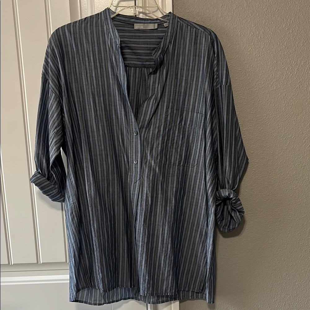 Vince Striped Blue Button-Up Shirt